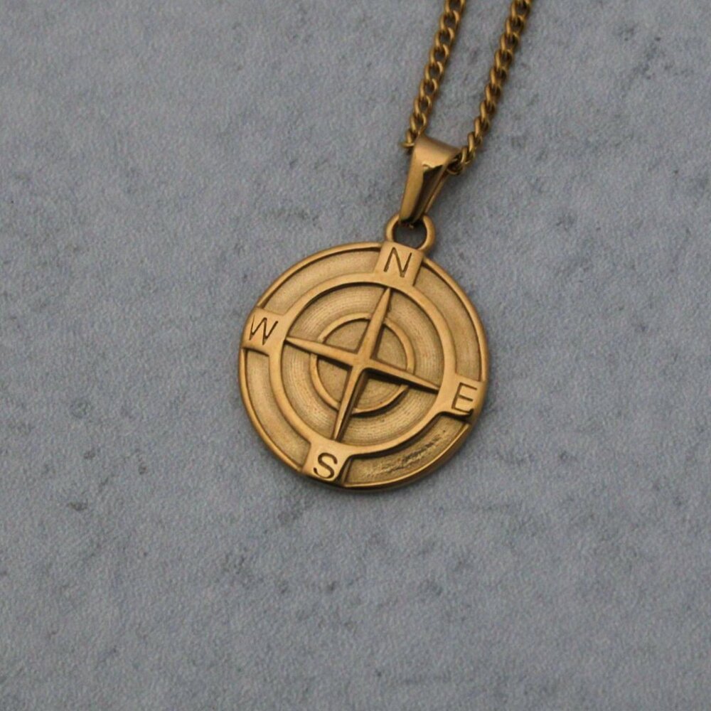 Gold Compass Pendant Chain Necklace
